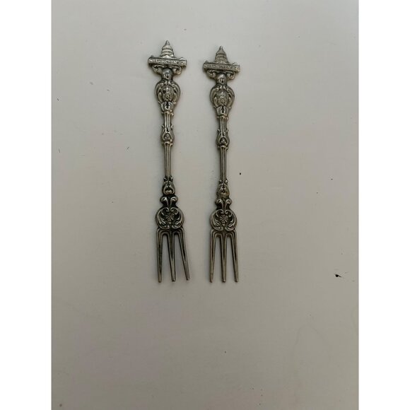 Antique Woodward &Lothrop Cocktail Pickle Forks Souvenir Washington DC Capital - Picture 3 of 6